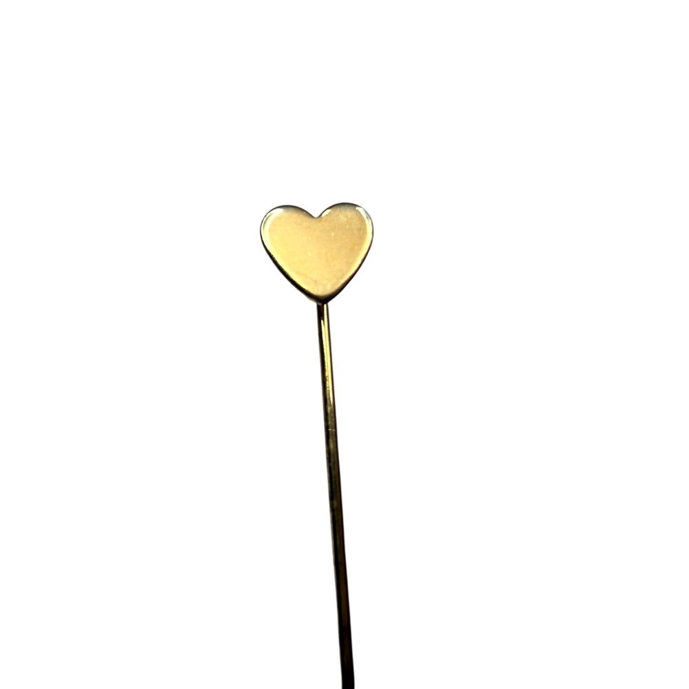Vintage Gold Tone Heart Lapel Pin Stick Hat Pin Fashion Jewelry Accessory 2 in L
